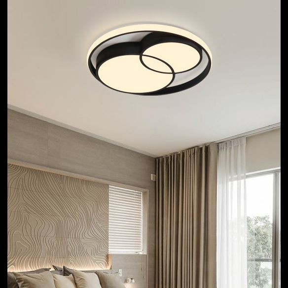 Black Interlocking Circles Design LED Ceiling Light Simplicity Modern Aluminum Lighting Fixture with Acrylic Shade