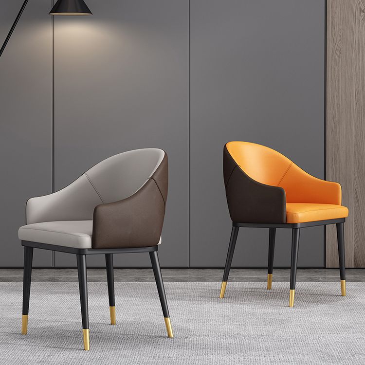 Glam Upholstered Arm Chair Faux Leather Open Back Dining Arm Chair for Home