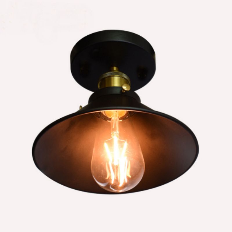 Lámpara acampanada de montaje empotrado de metal, luz de techo de montaje semiempotrado para pasillo de 1 cabezal, en negro