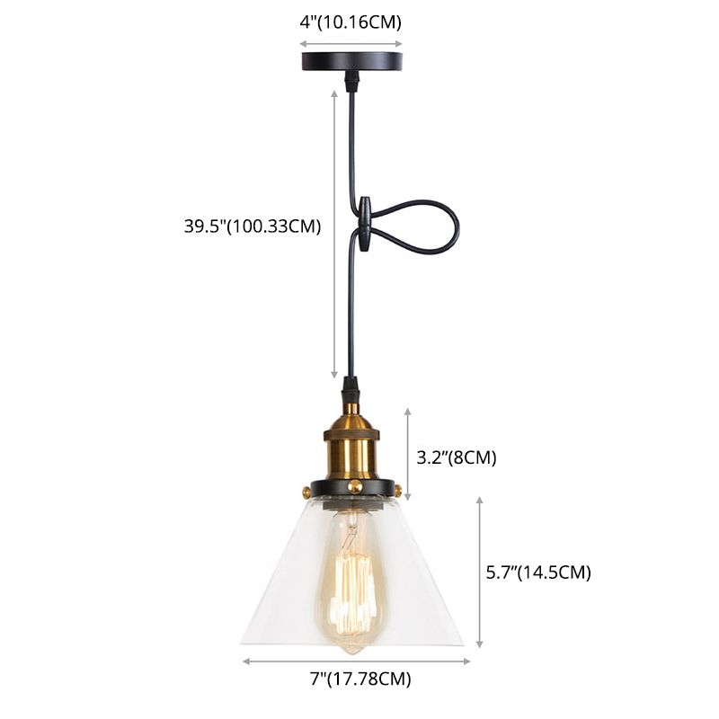 Stile industriale Bulbo singolo Impiccamento Lumo in vetro trasparente Lampada a sospensione retrò per camera da pranzo camera da letto