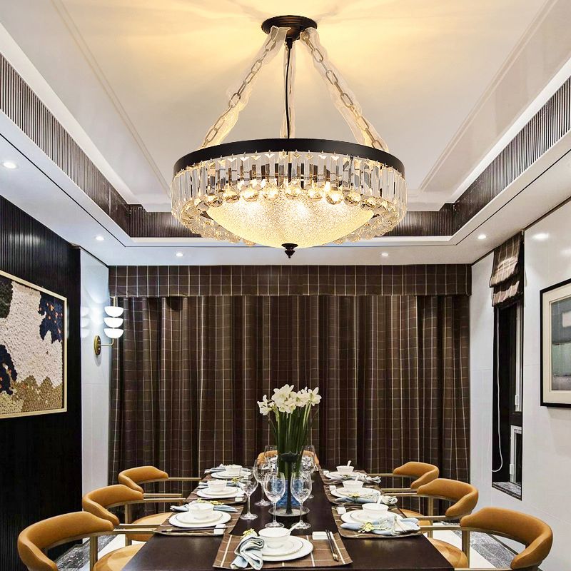 Chandelier en verre rustique en verre rustique en forme de bol avec accents en cristal K9