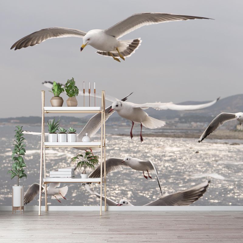 Customized Seagulls Mural Environment Friendly Wallpaper for Guest Room Decoration