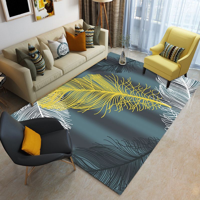 Blue Modern Rug Polyester Check Area Rug Washable Rug for Living Room