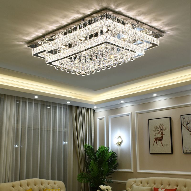 Lampade da incasso in metallo argentato Lampade da soffitto moderne per camera da letto quadrata con paralume in cristallo