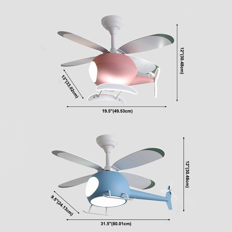 Kids Creative LED Fan Light Wrought Iron Airplane Hanging Lamp with Acrylic Shade