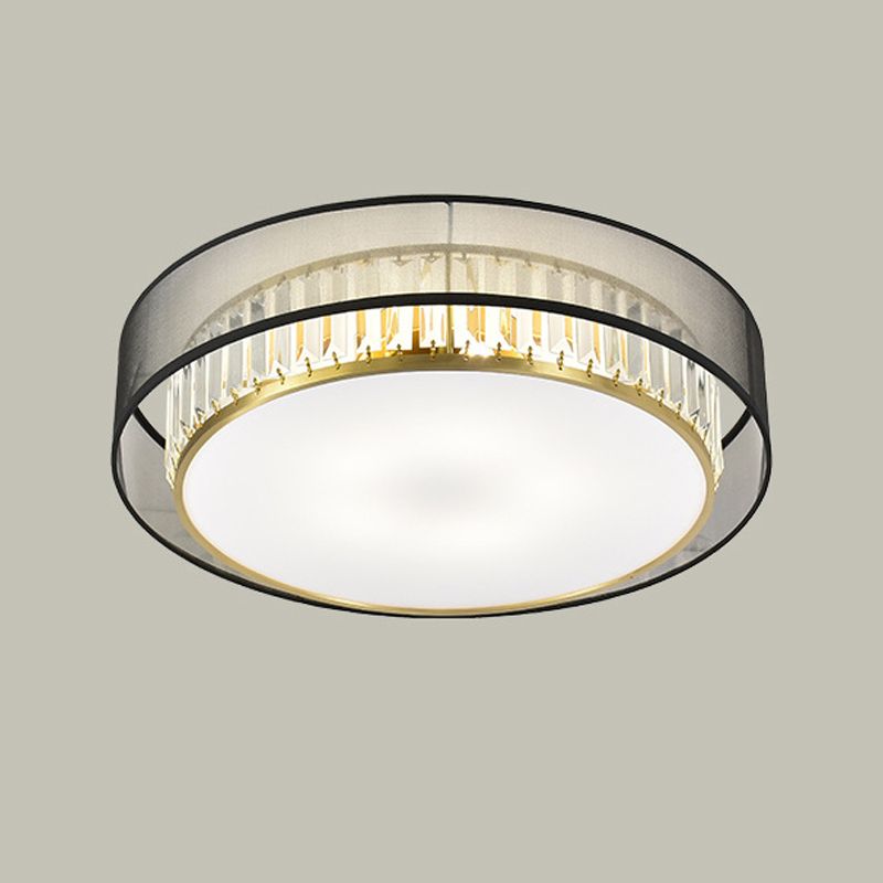 Modern Flush Light Drum Ceiling Lighting with Crystal and Fabric for Bedroom