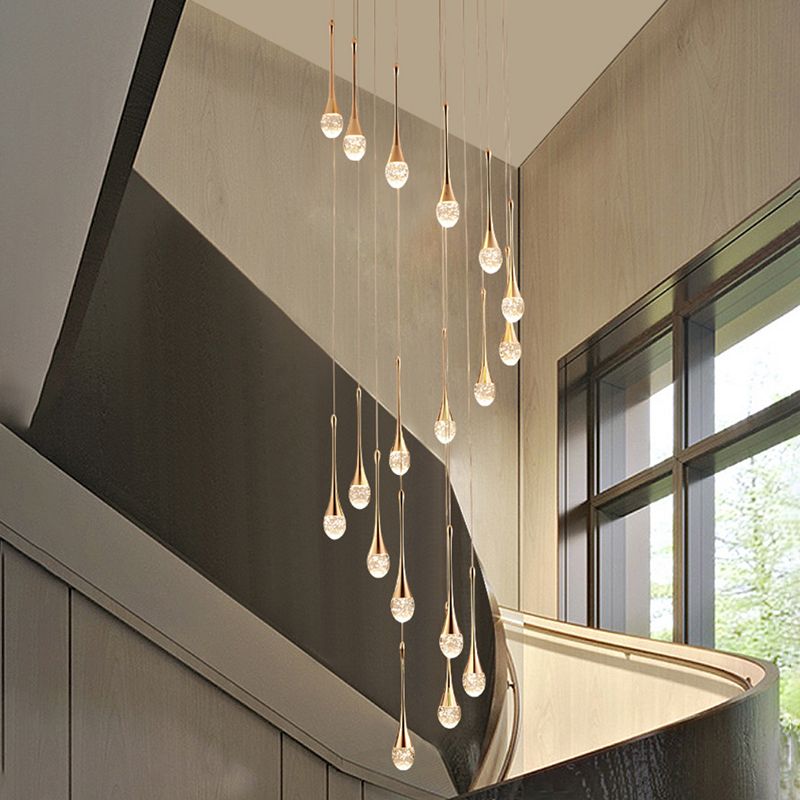 Crystal Rain Shaped Suspension Light Modern Gold LED Pendant Light for Duplex House