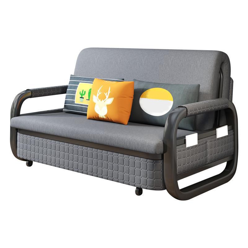 Cotton Blend Modern Square Arm Sofa Bed in Grey with Storage