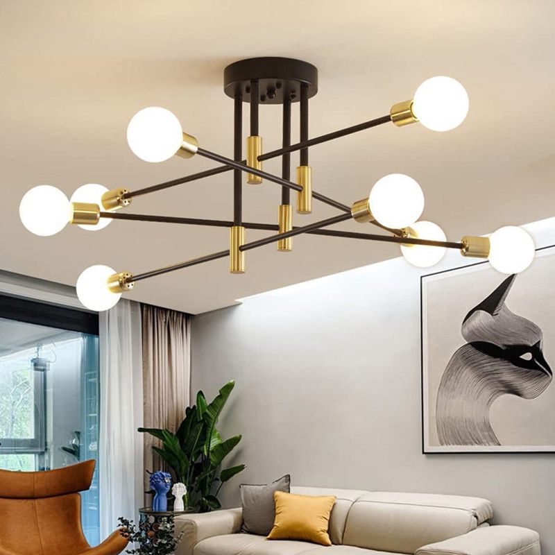 Sphere Ceiling Semi Flush Contemporary 4 / 6 / 8 - Light Semi Flush Mount in Black & Gold