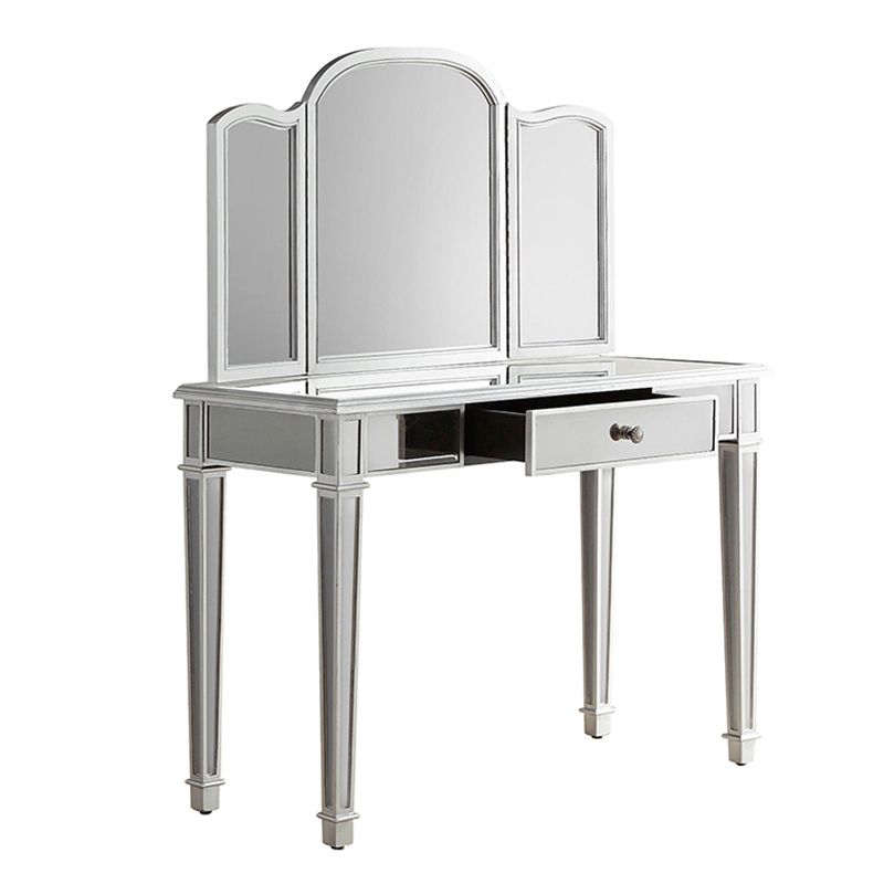 Sliver Vanity Set with 3 Storage Drawers Glass Make-up Vanity, 17.71" Wide