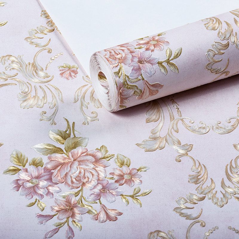 Washable Peonies Print Wallpaper Non-Woven Fabric Rustic Wall Decor for Living Room