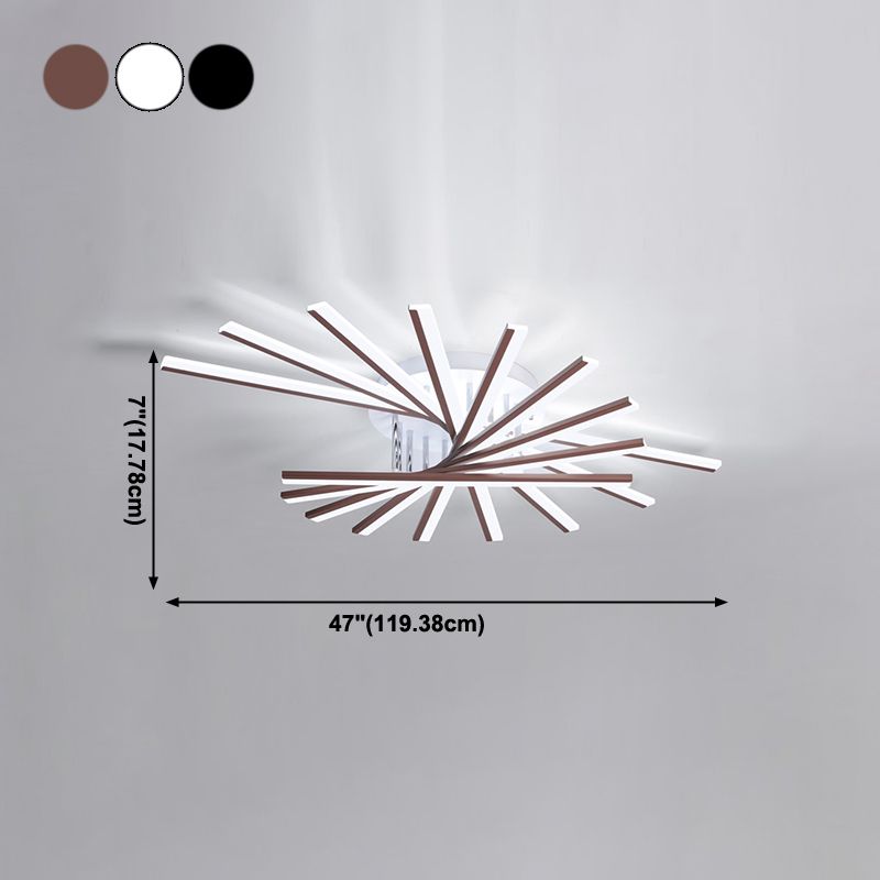Line Shape LED Ceiling Lamp Modern Iron Flush Mount for Study Bedroom