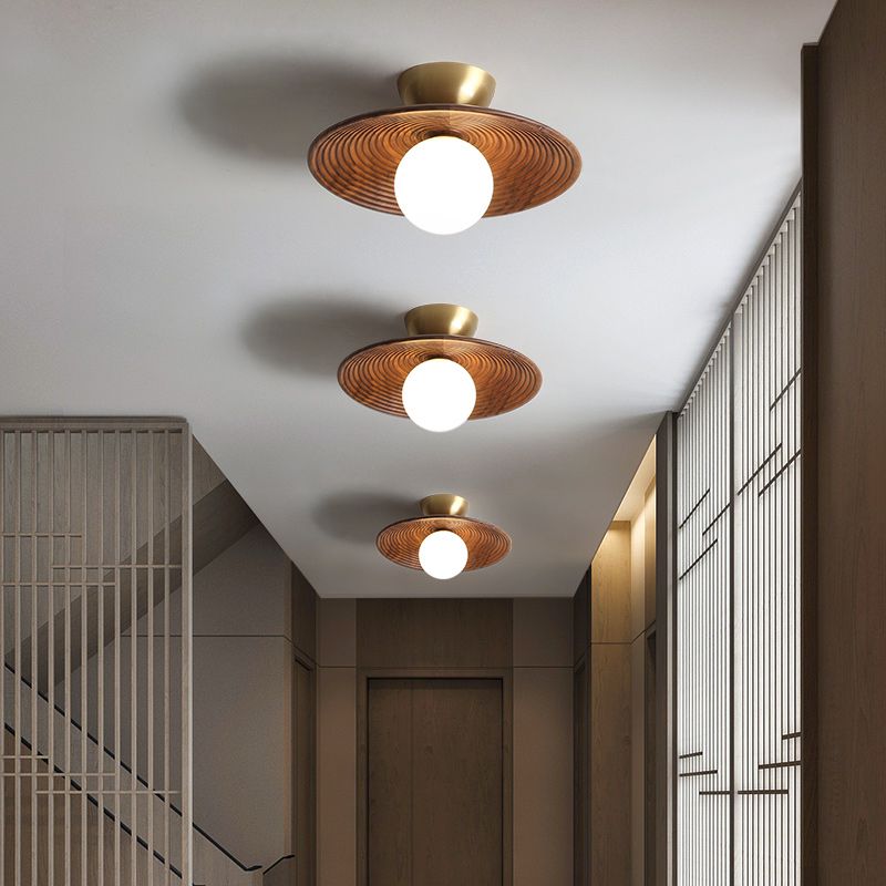 Plafonnier semi-encastré pour allée ombragée, éclairage moderne semi-encastré en bois, marron
