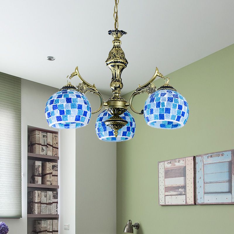 Gebrandschilderd glasbol Kroonluchter Hanglamp Mediterraan 5/9/11 Lichten Blue Hanging Lamp
