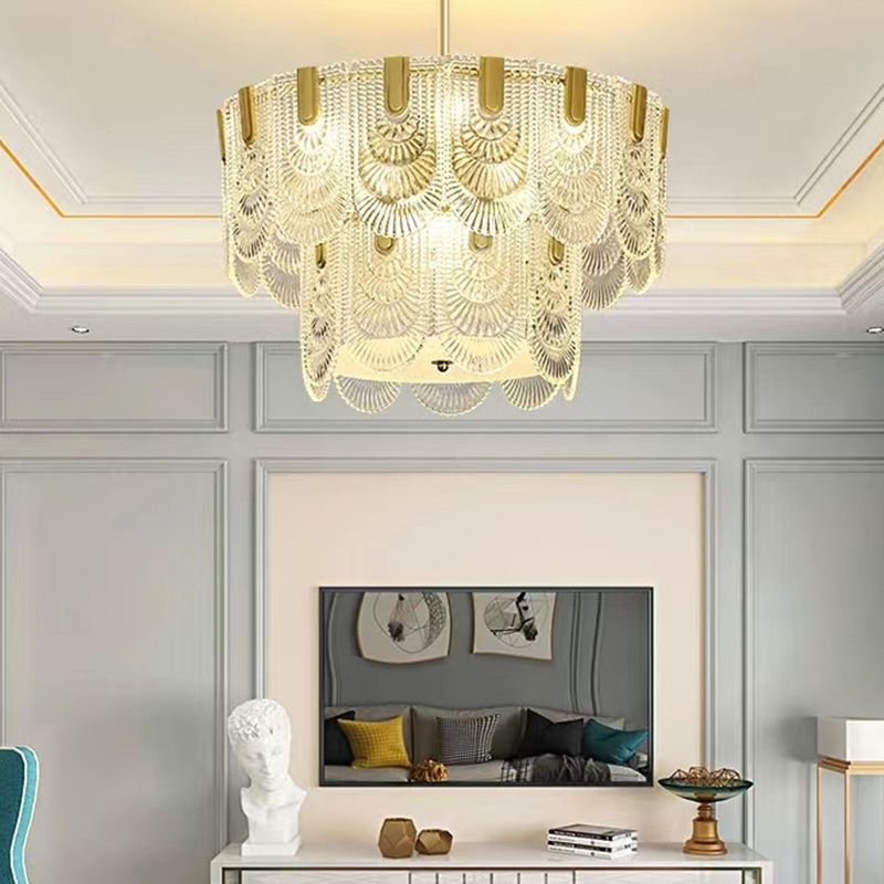 Contemporary Metal Pendant Light with Glass Shade for Living Room