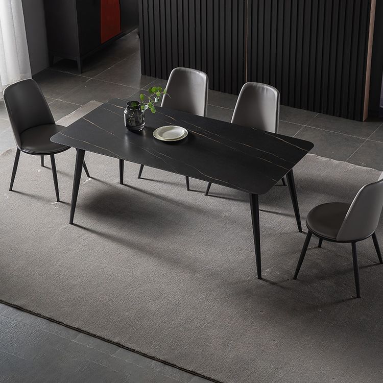 Contemporary Dining Table Set 1/4/5/7 Pcs Black Sintered Stone Top Table with Side Chairs