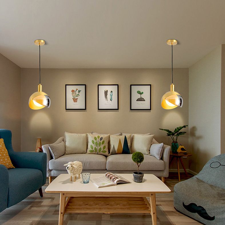 Postmodern Semicircle Hanging Light 1 Bulbs Metal Pendant in Gold for Restaurant