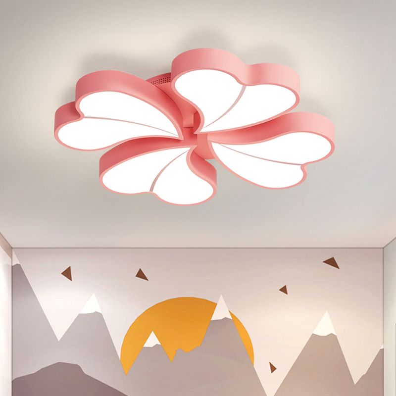Iron Clover Flush Ceiling Light Macaron White/Blue/Pink LED Flush Mount with Acrylic Shade for Bedroom