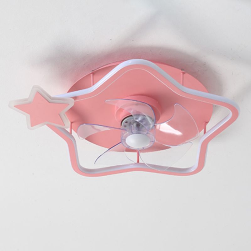 Cartoon Geometric LED Fan Light Fixture Acrylic Kids Bedroom Semi Flush Mount Light in Pink