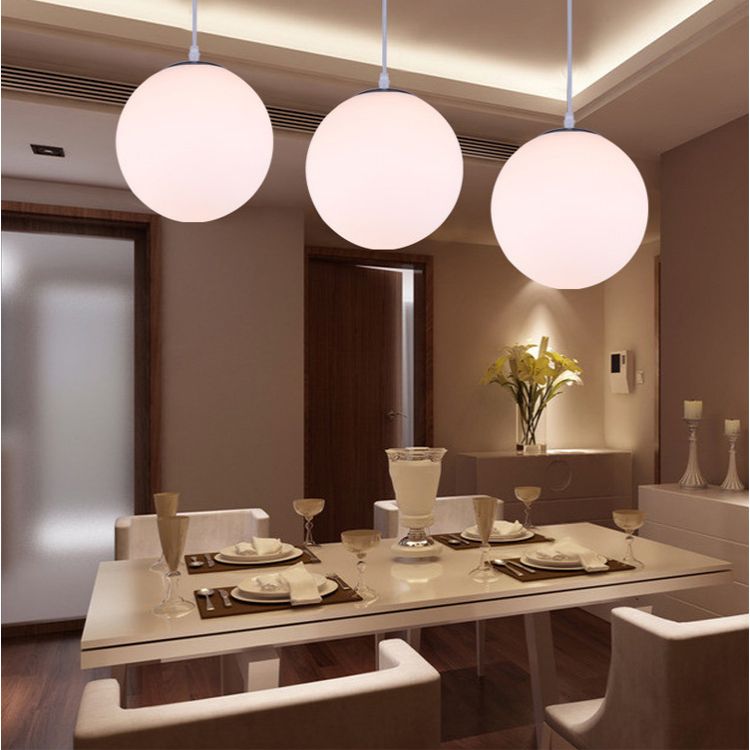 Milk White Acrylic Ball Shade Hanging Light Modern Simplicity 1-Light Suspension Lighting Fixture For Kitchen Bar