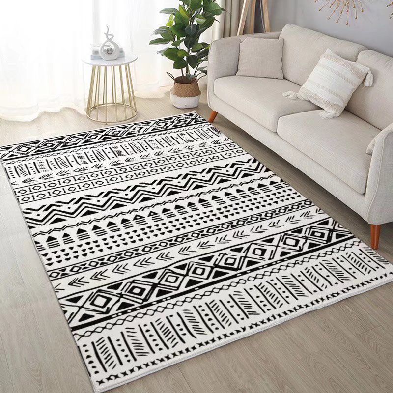 White Modern Rug Polyester Pattern Rug Stain Resistant Rug for Living Room