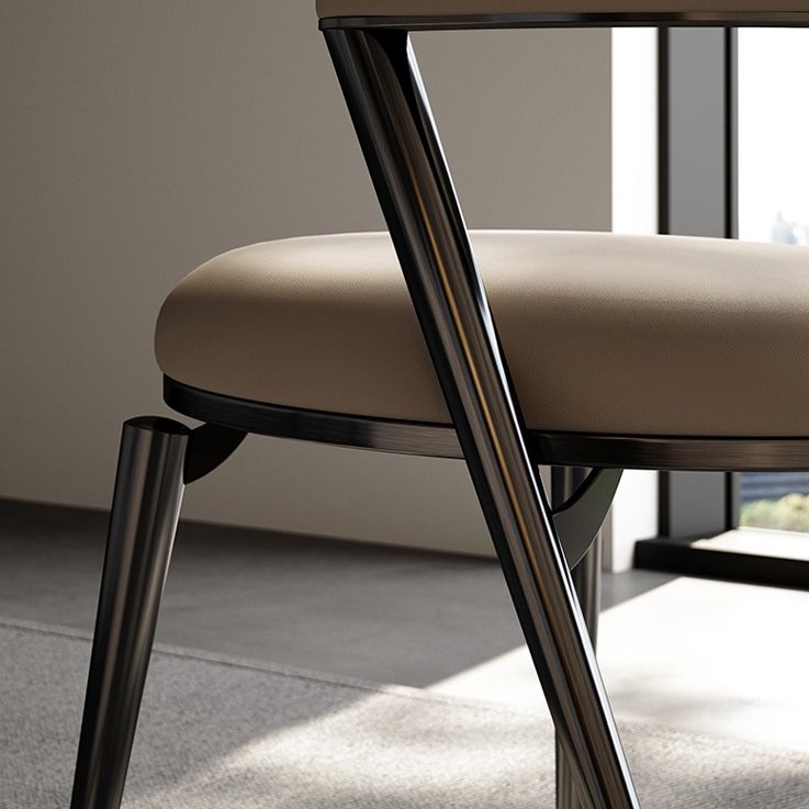 Glam Style Open Back Faux Leather Metal Base Dining Side Chair