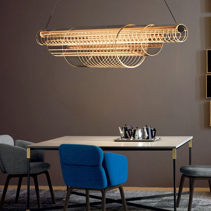 Modern Simple Glass Island Pendant 1 Light Island Light in Gold for Restaurant