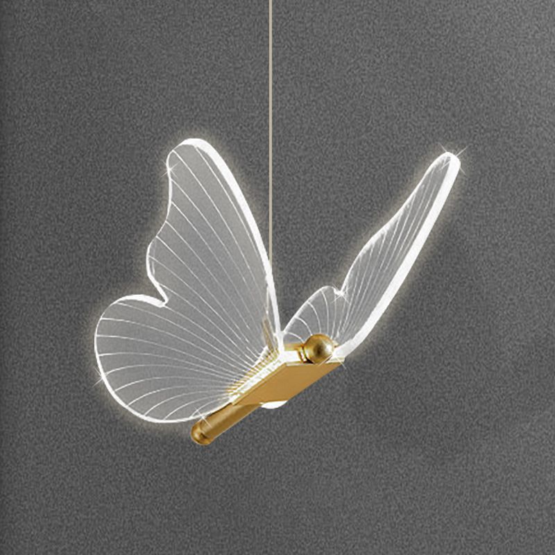 Butterfly Living Room Pendulum Light Acrylic Simple Style LED Pendant Lighting in Gold