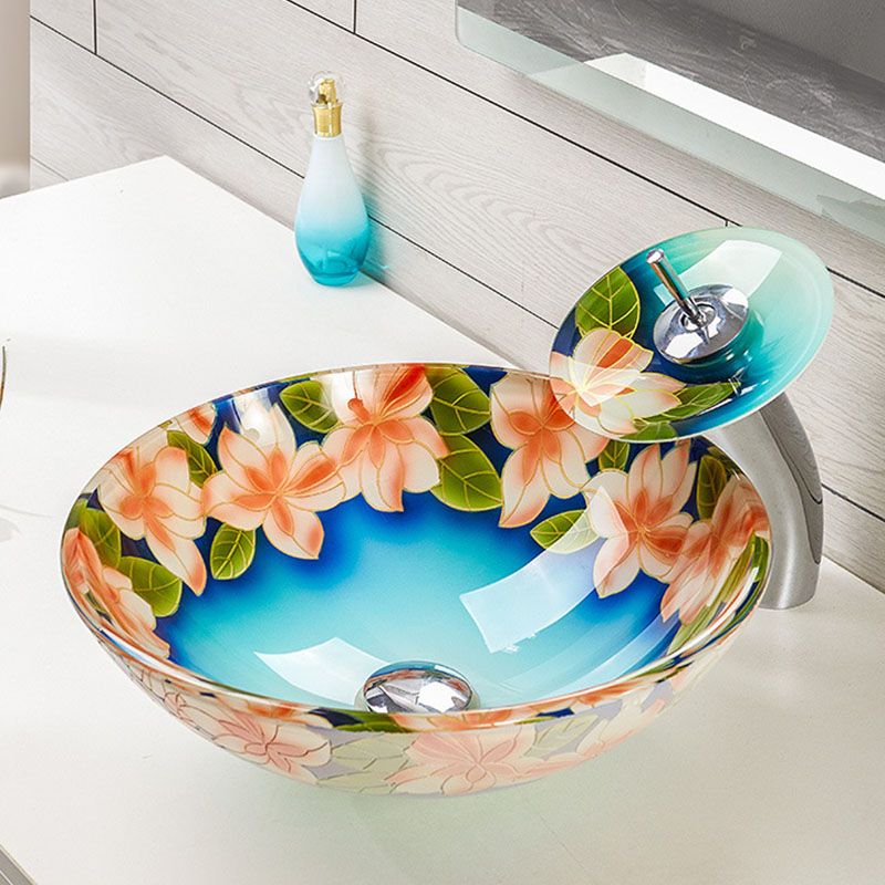Tempered Glass Bathroom Sink Contemporary Trough Bathroom Sink with Round Shape