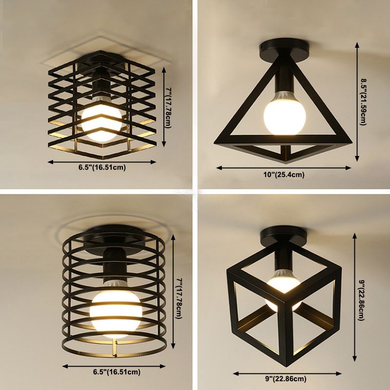 Industrial Creative Ceiling Fixture Wrought Iron Geometric Flush Mount for Corridor