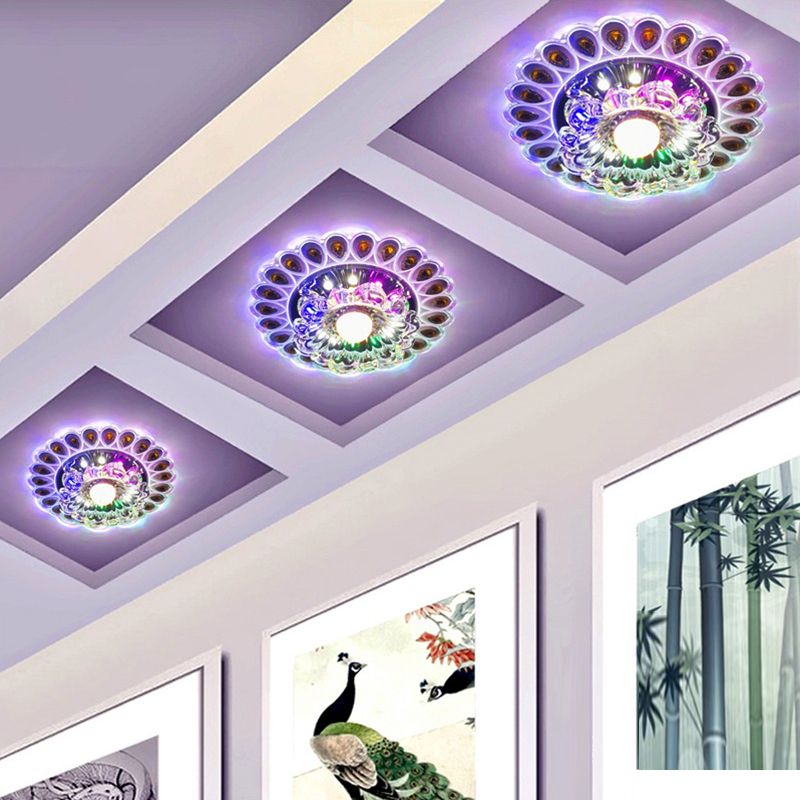 Luz LED de montaje en techo para hotel, iluminación empotrada elegante y moderna con pantalla de cristal de flores