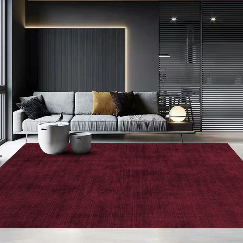 Dark Red Modern Rug Polyester Pure Color Rug Stain Resistant Rug for Living Room