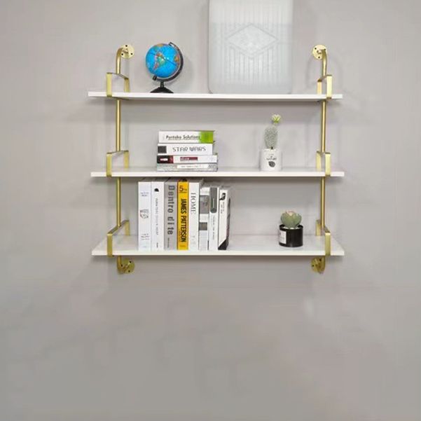 Metal and Wooden Shelf Bookcase Open Wall Mounted Gold Bookshelf for Home