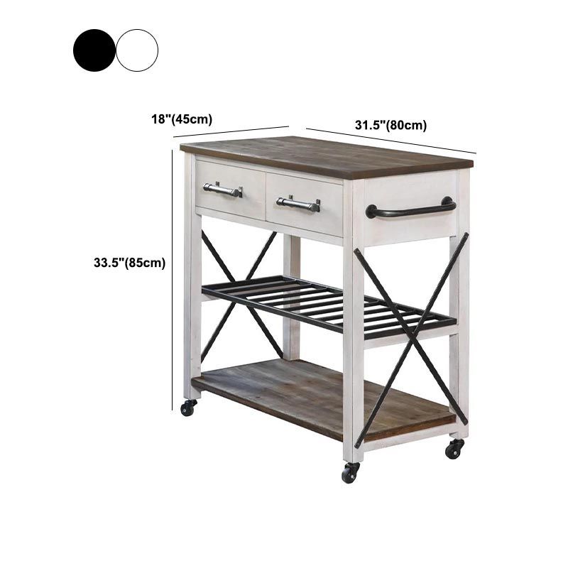 Modern Rolling Kitchen Cart Wood Kitchen Island Cart with Open Storage