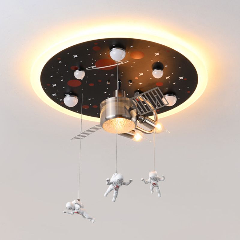 Metal Spacecraft Ceiling Light Cartoon Astronauts LED Pendulum Lighting Fixture for Children Room