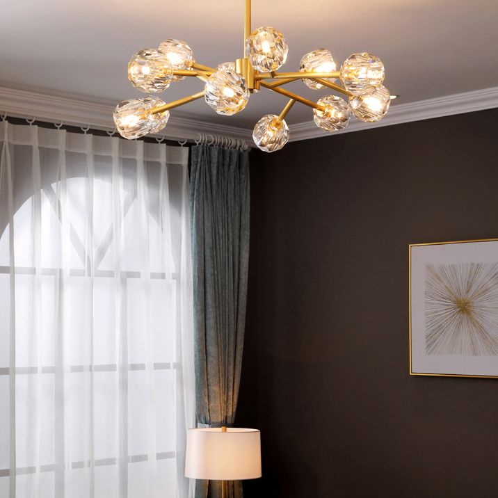 Ultra-modern Sputnik Hanging Chandelier Crystal Suspension Lighting with Hanging Cord for Living Room