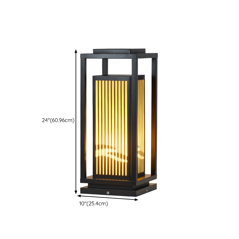 Rectangle Solar Pillar Lamp Contemporary Metal Outdoor Waterproof Light in Black