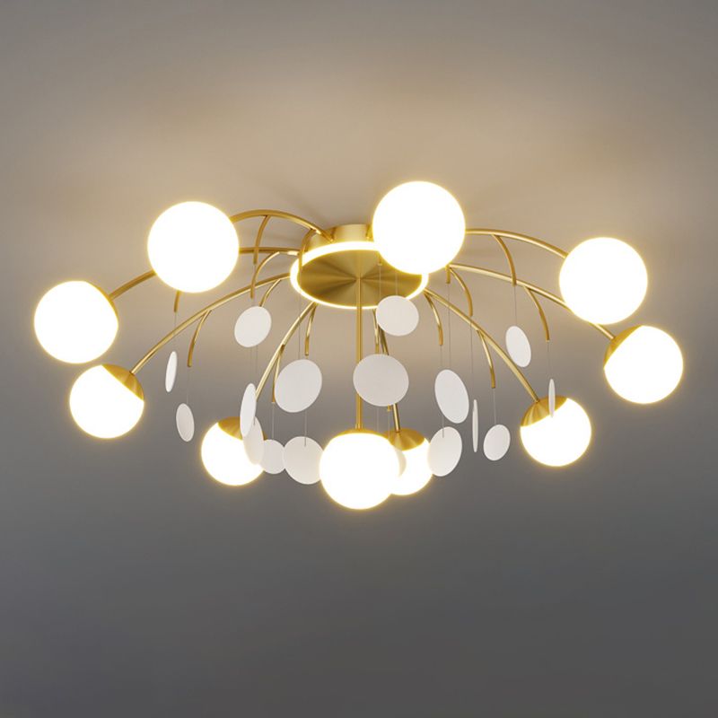 Modern Style Globe Semi Flush Mounted Ceiling Light Sputnik LED Ceiling Light with White Glass Shade