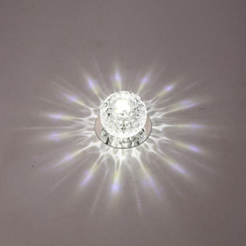 Living Room LED Mini Spotlight Decorative Flush Mount Ceiling Light with Circular Clear Crystal Shade