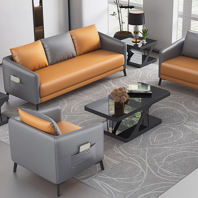 Zeitgenössischer Standardtuxedo Arm Loveat Leder Loveseat mit Kissen