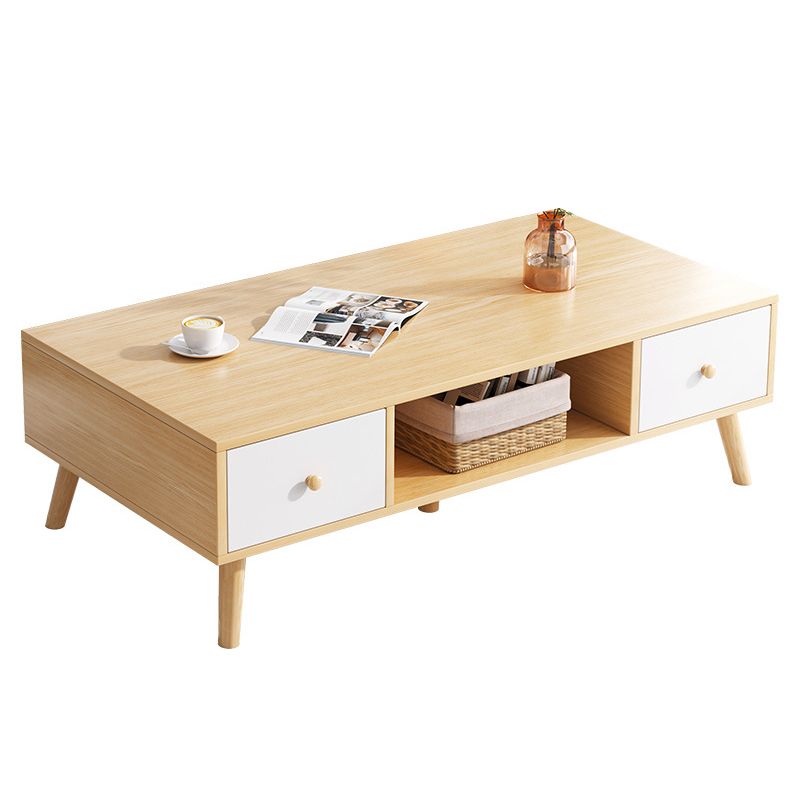 Rectangle Wooden Coffee Table 16.53"H 4 Legs Cocktail Table with Storage