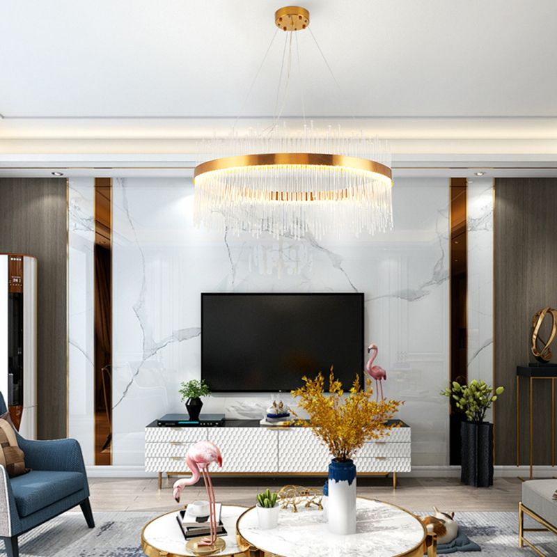 Contemporary Geometric Island Lighting Crystal Rod 1 Light Chandelier Lighting Fixtures