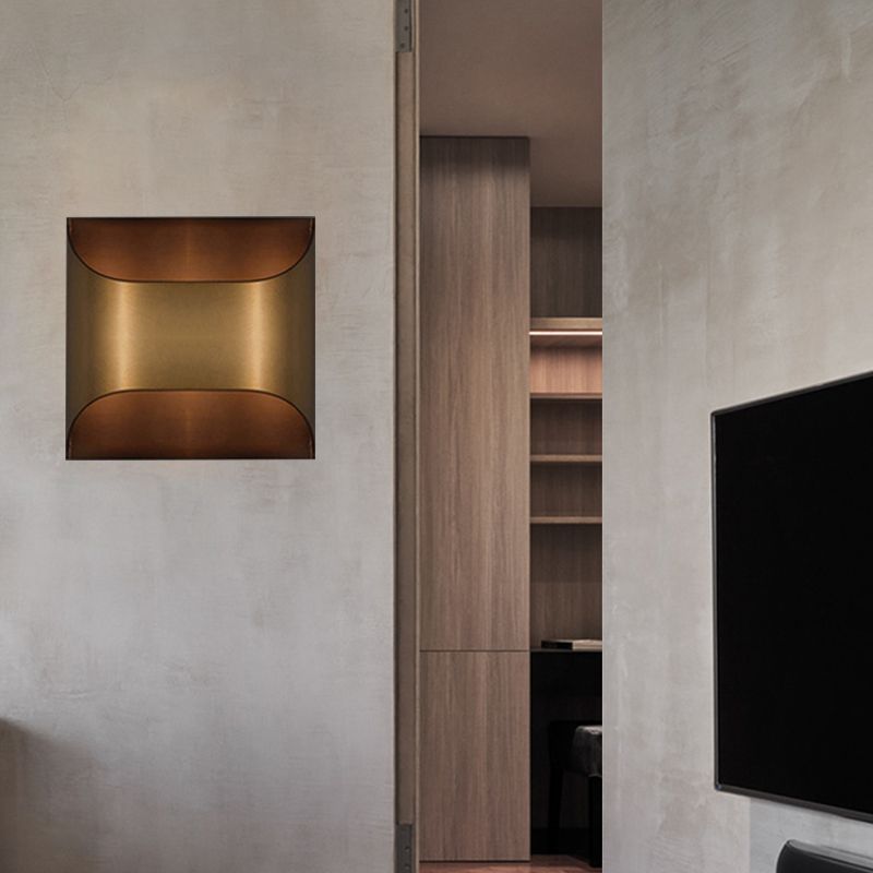 Colonial Square/Rectangle Wall Lamp 1 Head Metal Flush Mount Wall Sconce in Brass for Bedroom