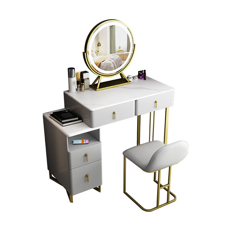 Glam Vanity Table with 4 Drawers and Golden Base and Stone Top