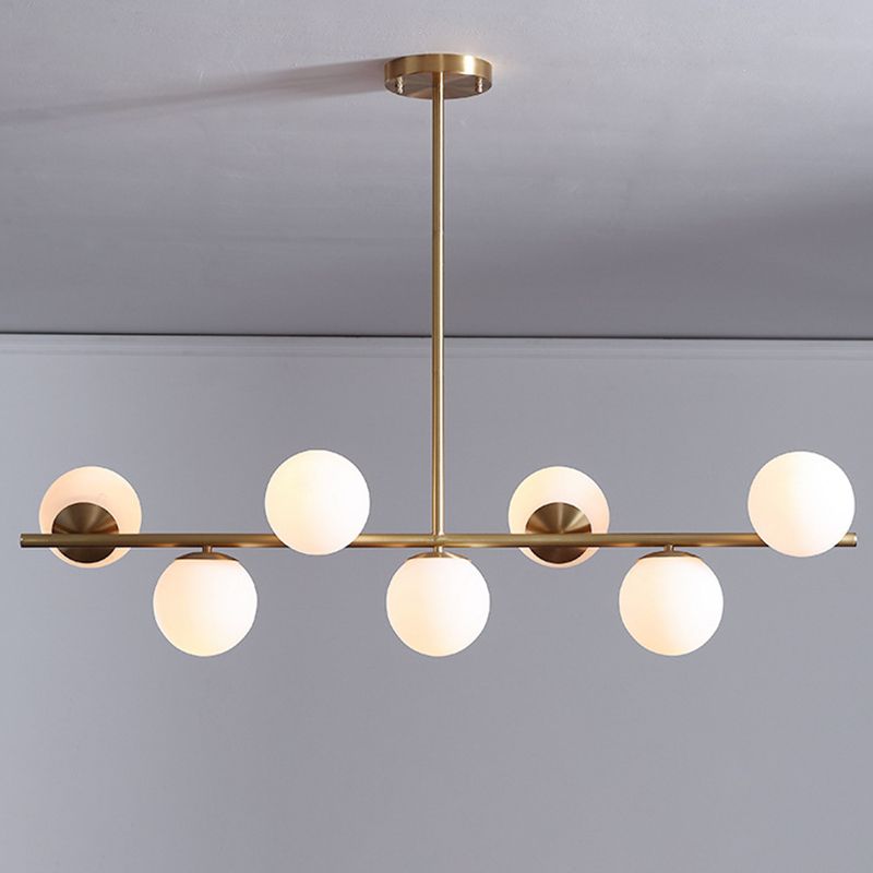 7 Light Modern Gold Metal Island Pendant Lighting Spherical White Glass Island Ceiling Light for Dining Table