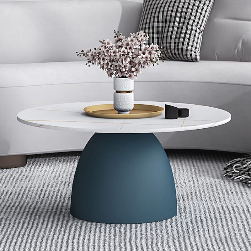 Modern Style Rock Plate Top Metal Iron Base Round Coffee Table