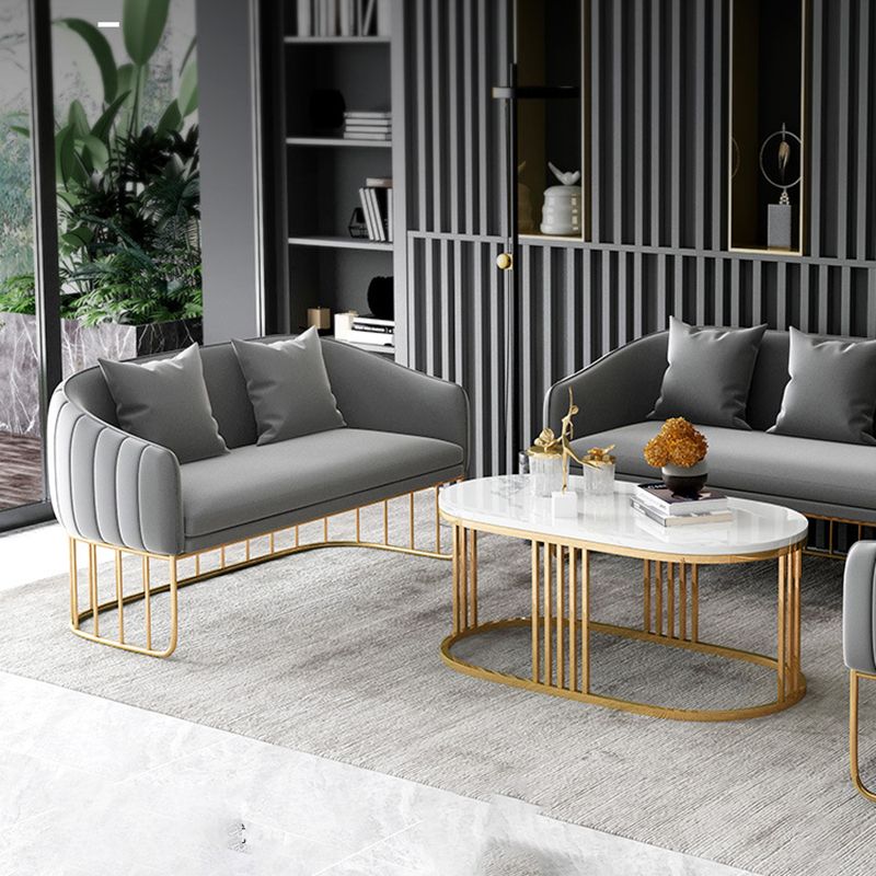 Contemporary Fabric Standard Settee Sloped Arm Tight Back Sofa