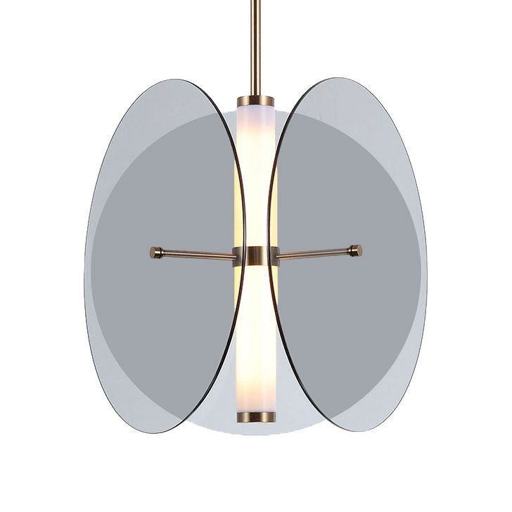 Luz de colgante redondo de vidrio ámbar/humo Modernista 1 Lámpara de techo colgante de LED ligero con 3 discos