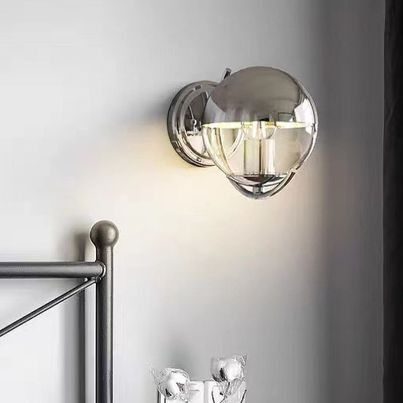 1-Light Modern Wall Lamp Silver Wall Mount Lamp with Glass Shade for Bedroom