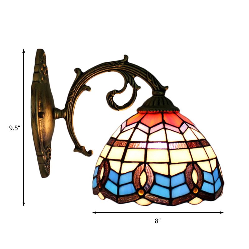 Blue Bowl Shade Wall Sconce Retro Stained Glass 1 Light Wall Mount Light